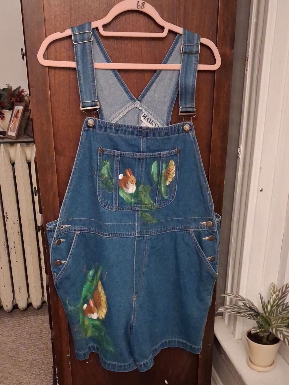 Haiks Size XL Vintage 1990's Short Bib Overalls Hand Painted